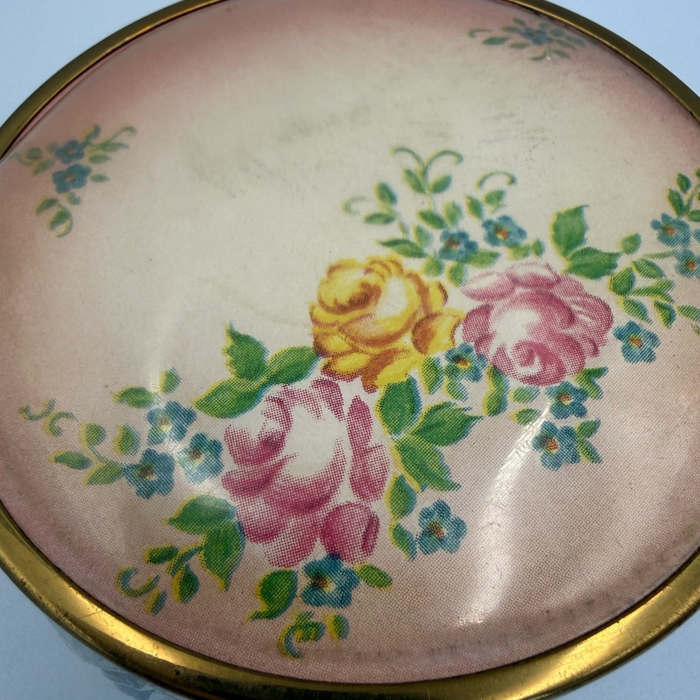 Vintage Art Deco Glass Vanity Cosmetic Makeup Jar Floral Lid Floral Pattern - Picture 3 of 11